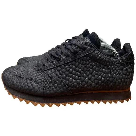 WODEN Ydun Croco II Sneaker Women Size US 5.5 Black Textured Leather Shoe *READ - Picture 2 of 16